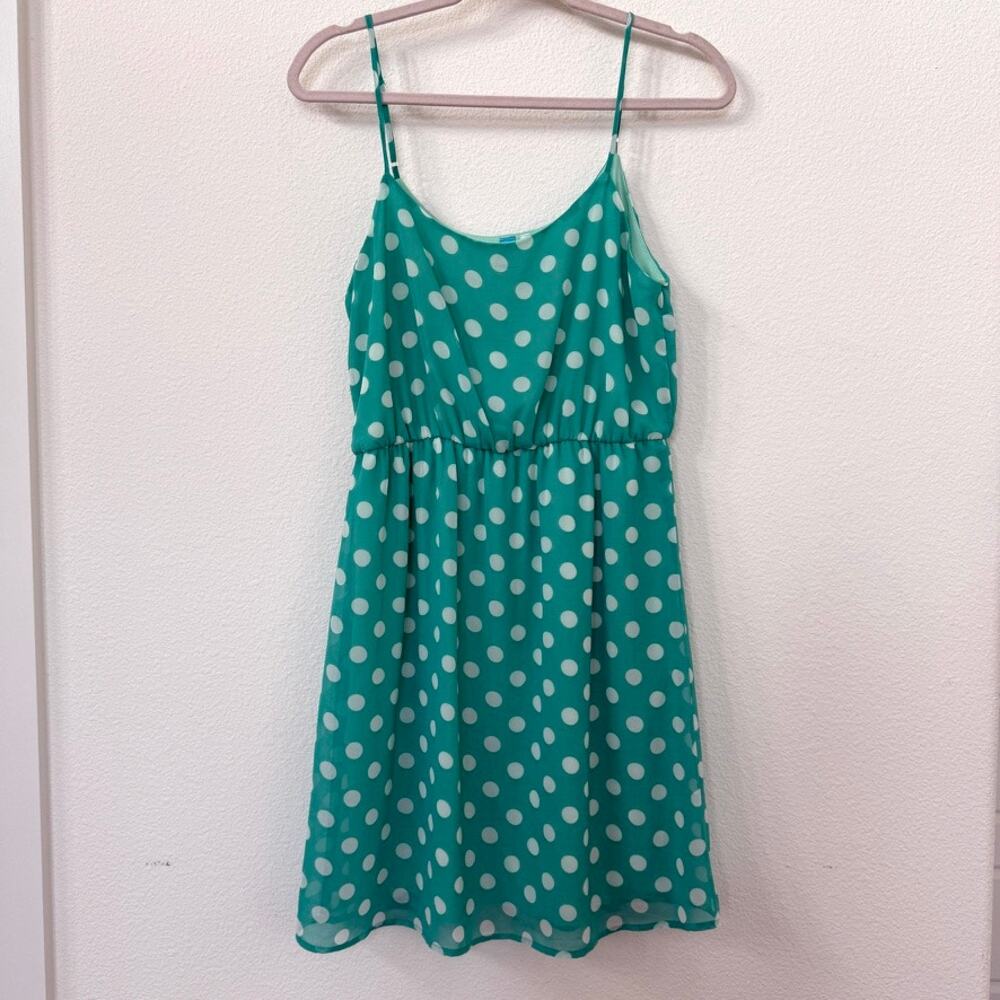 Buttons Polka Dot‎ Sundress Green White M Retro Cute Summer Dress
